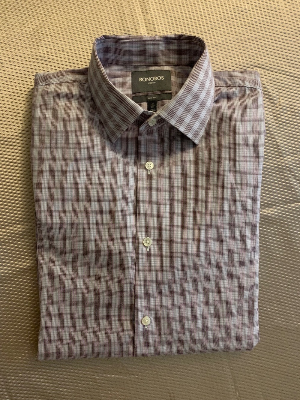 Bonobos Slim Fit 17/36 Stretch Plaid Long Sleeve Button Down Shirt